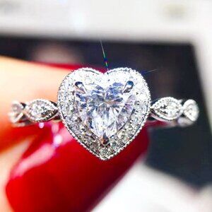 💥Sweet Pure Heart CZ Fashion Shiny Diamonds Silver Plated Heart Ring, K888